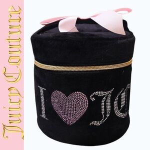 Juicy Couture Rhinestone "I ❤️ JC" Velour Cylinder Cosmetic Case